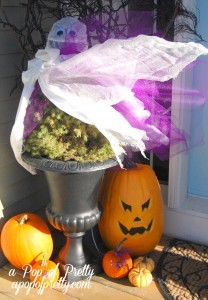 ghost topiary halloween front porch