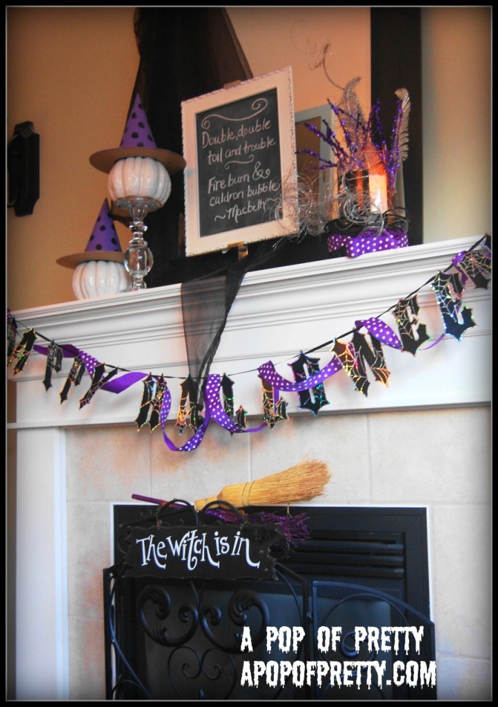 Halloween Mantel Decor - purple, black and white