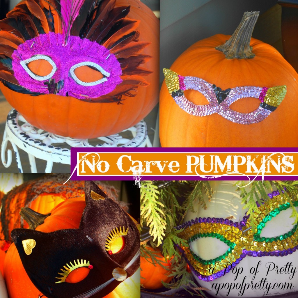 Halloween No Carve Pumpkins with Masks