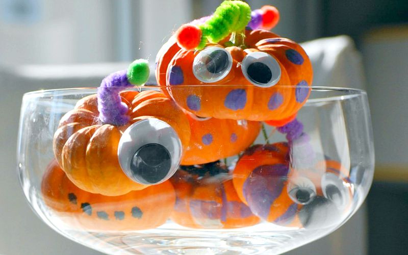 Kids Halloween Craft Activity - no carve mini pumpkin monsters