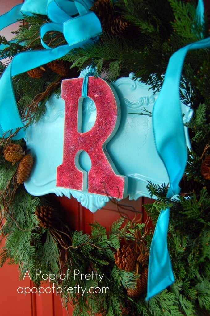 Monogram Chistmas Wreath, Red & Turquoise