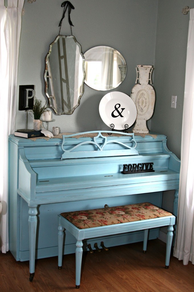Painting a piano robin's egg blue