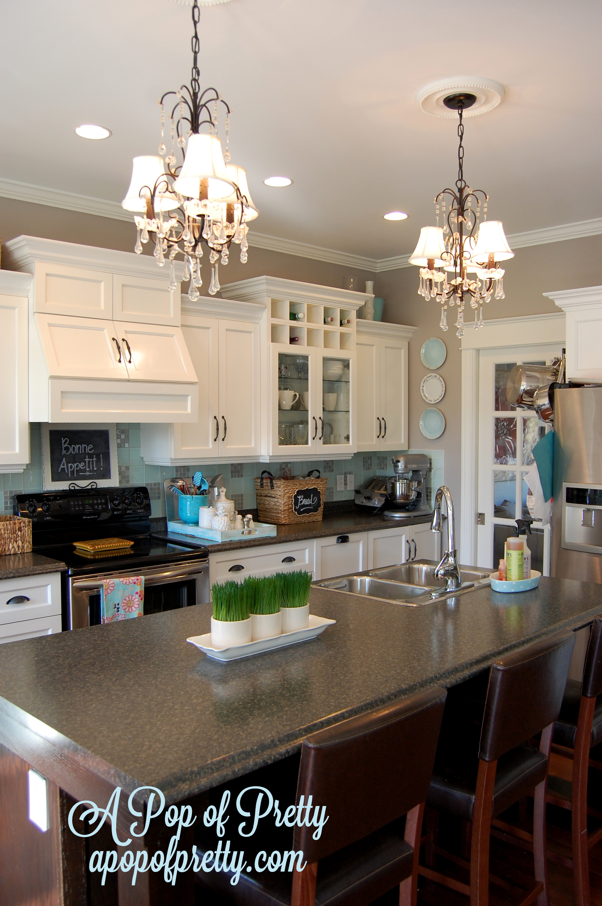 diy decorating - Kitchen with gray walls and white cabinets