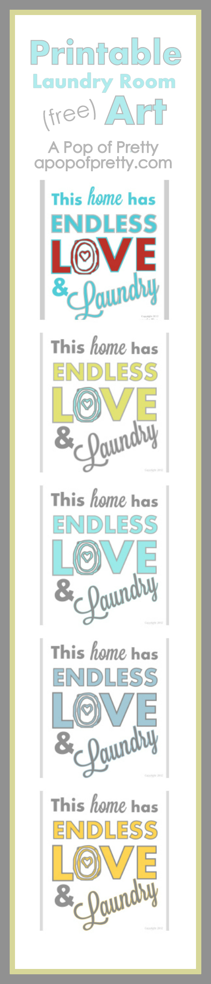 Free Printable Artwork, “Endless Love & Laundry”: Now in more color choices!