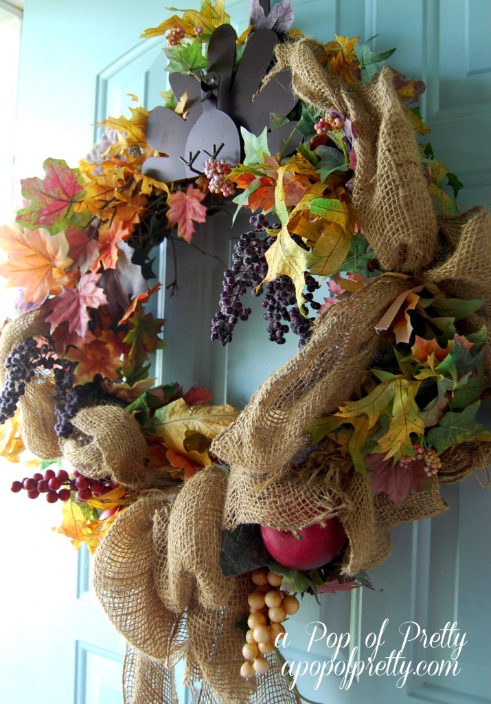 DIY Fall Wreath with fall leaves and burlap