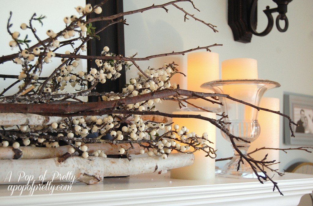 Fall winter mantel decor