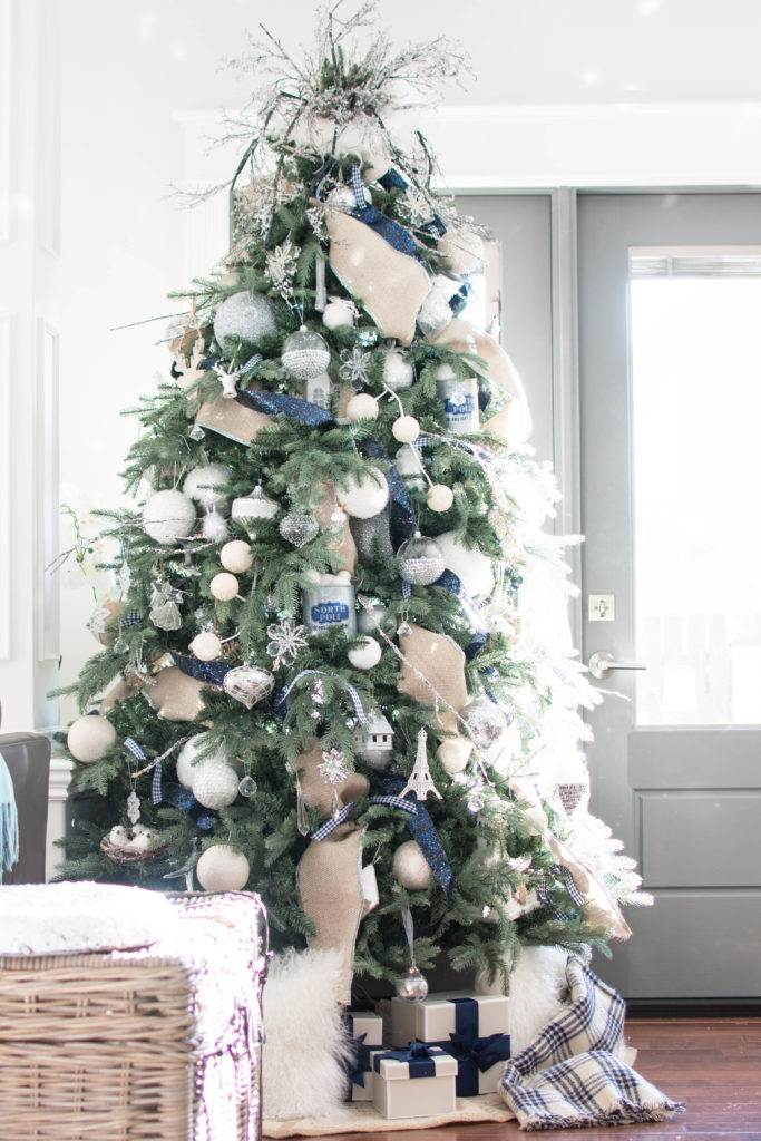 navy blue and silver tree cottage style