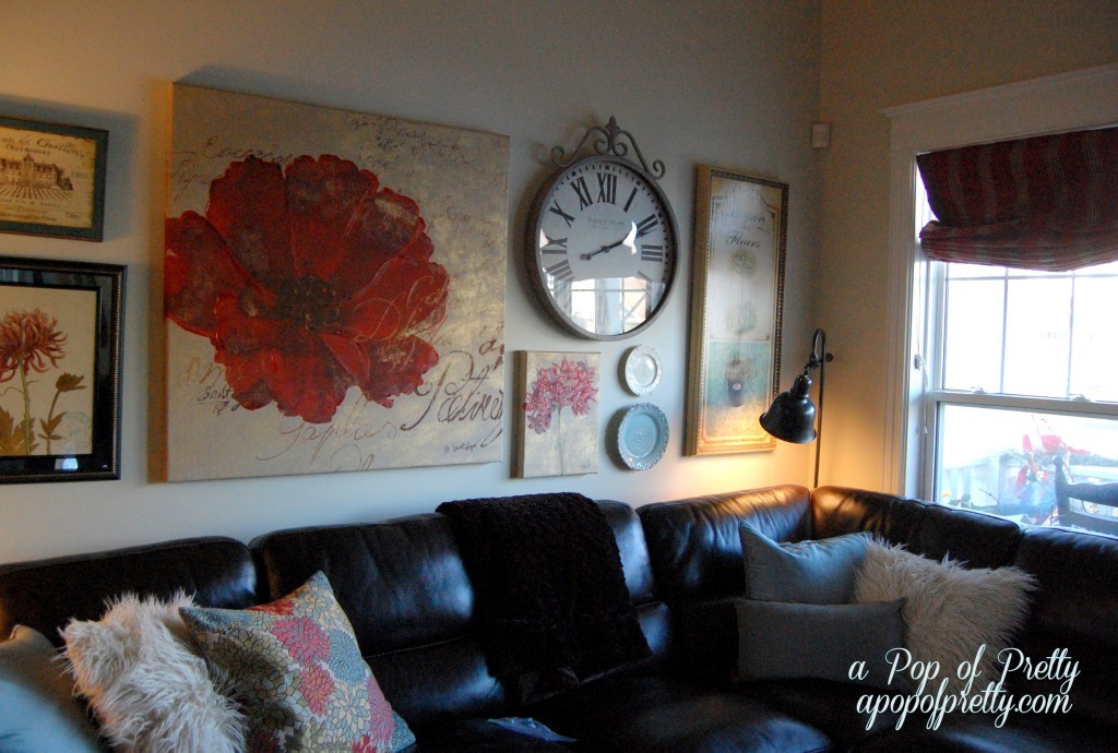 TV Room with brown leather sectional