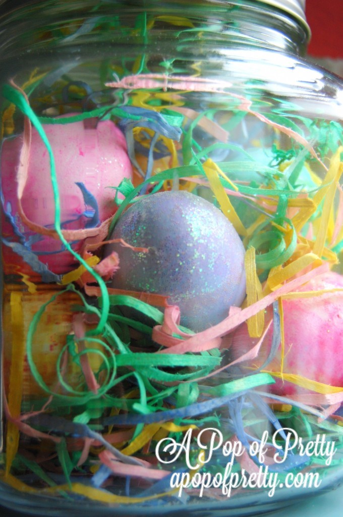Dyed Easter eggs in mason jar