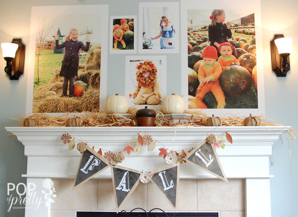 Fall mantel decor with giant peel and stick posters