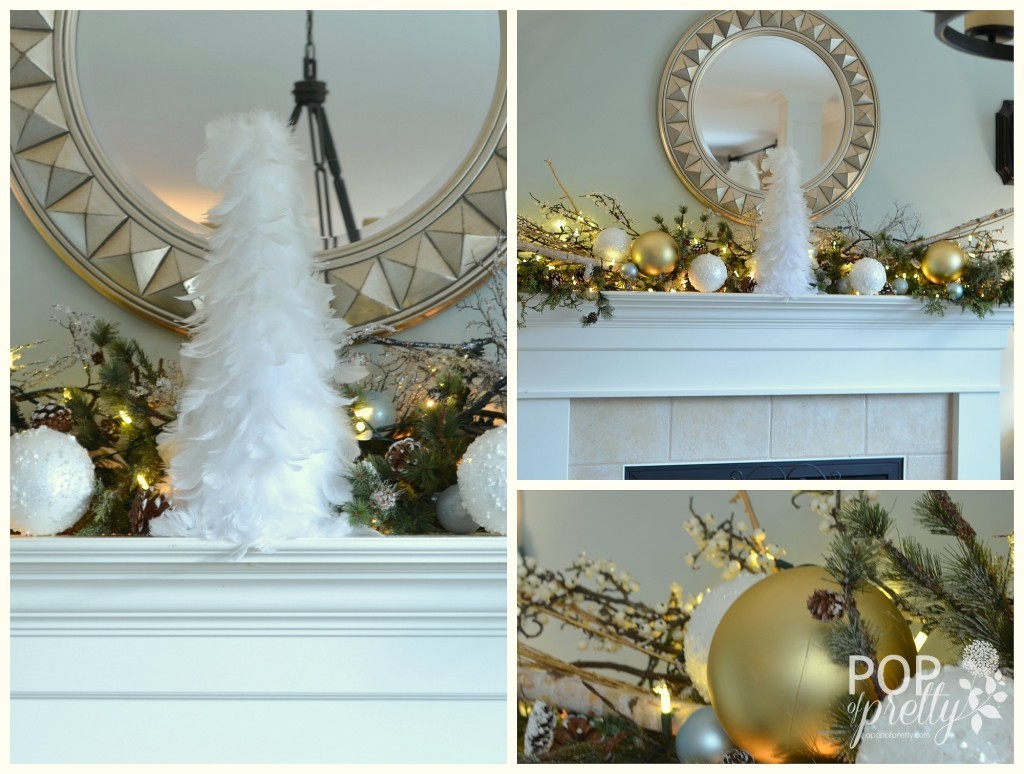 Gold and white Christmas - fireplace mantel