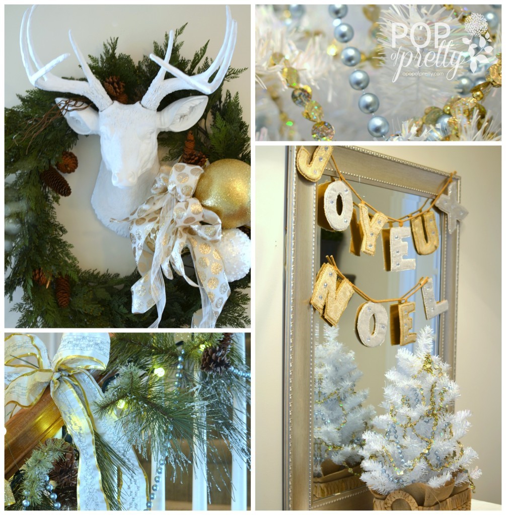 Gold and white Christmas decor foyer