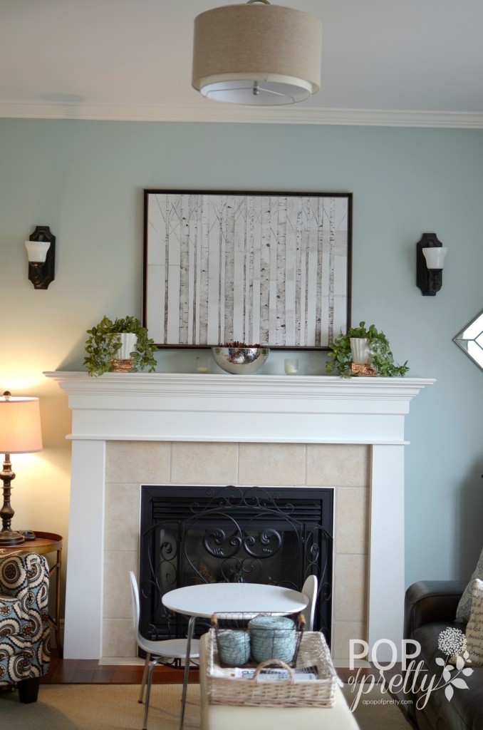 winter decorating mantel