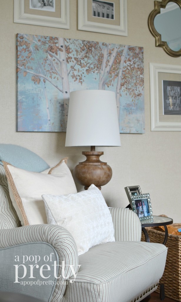 Canadian Bloggers Home Tour - a pop of pretty - TV room gallery wall