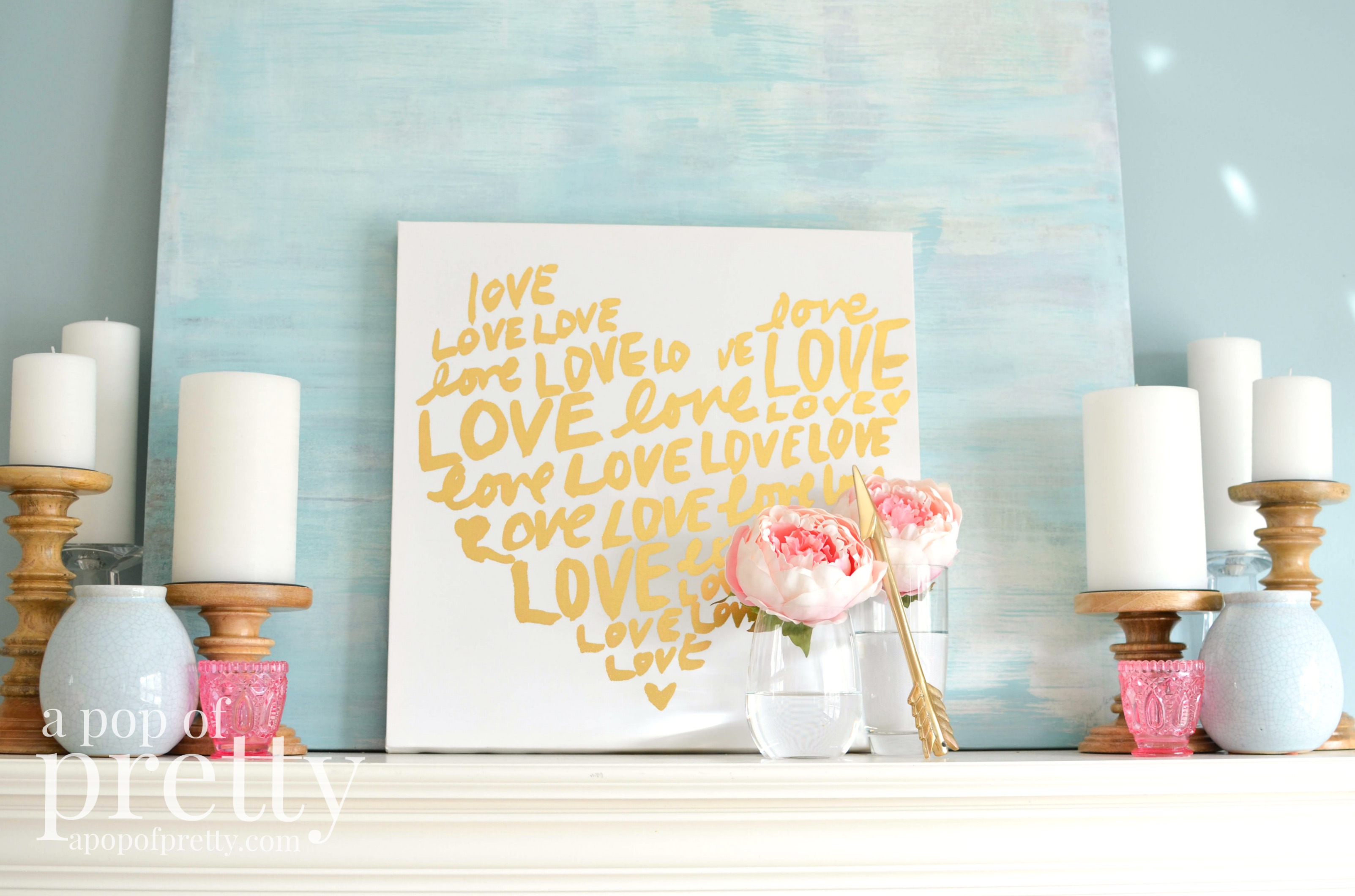 Pretty Pink and Gold Valentine’s Day Mantel