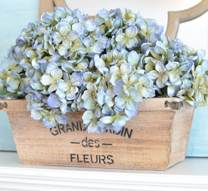 Decorating a mantel that lasts all year - hydrangeas