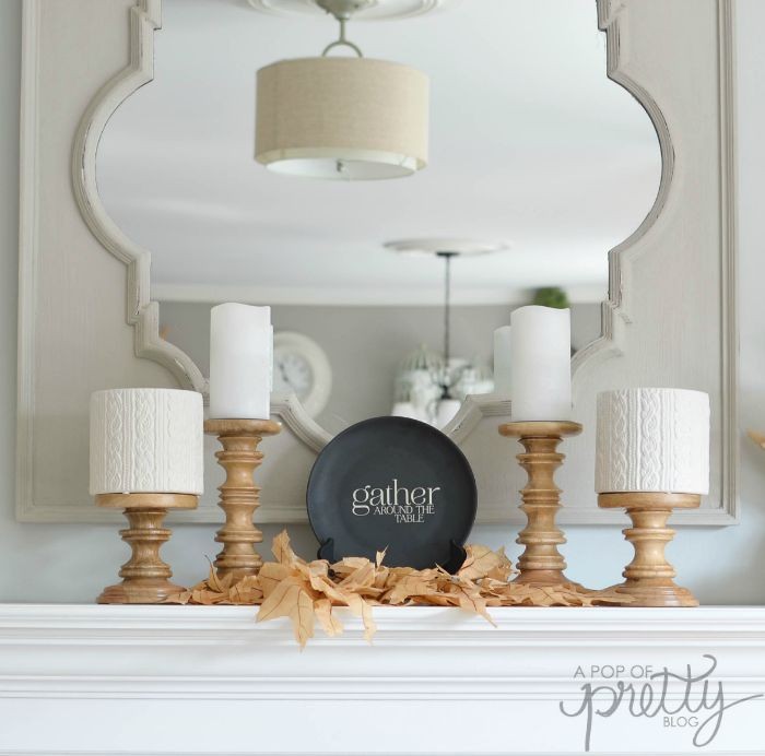 simple fall mantel with neutrals