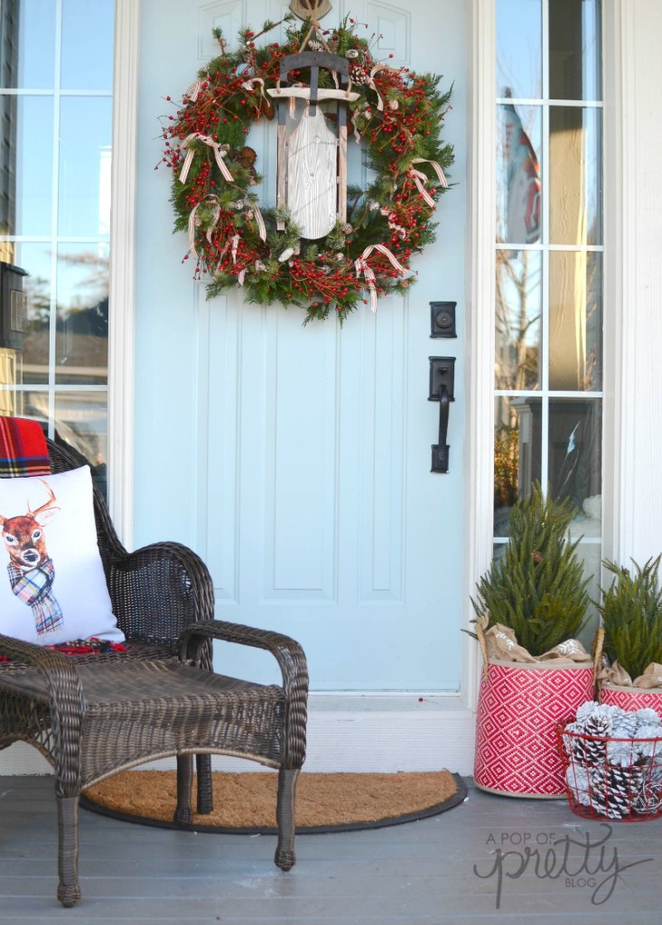 cottage Christmas front porch red plaid