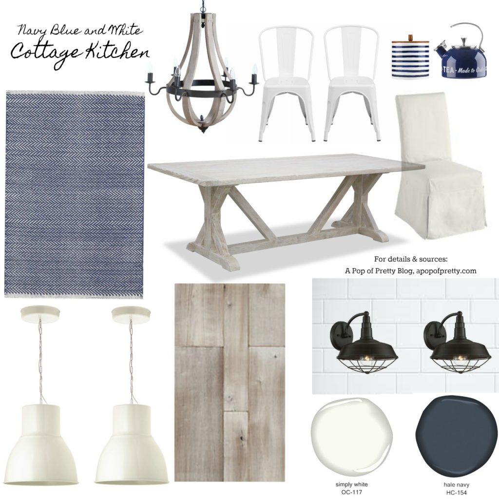 navy and white kitchen decor mood board 1