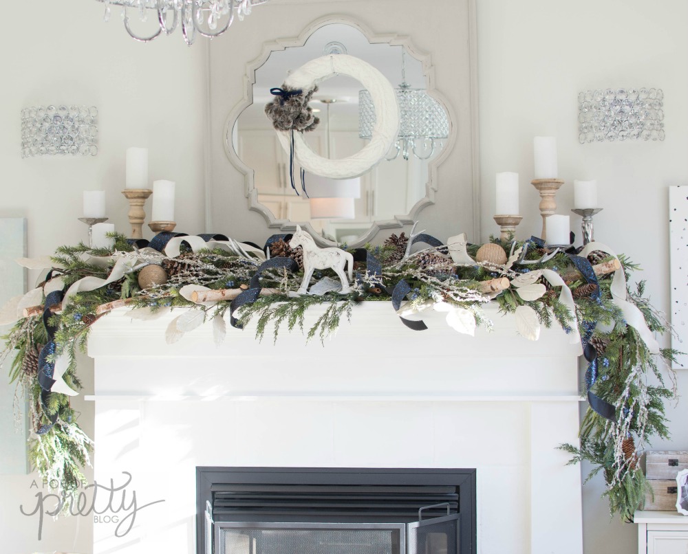 Navy Christmas Decor Fireplace Mantel