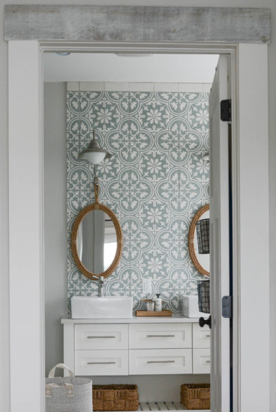 cement tile wall in bathroom