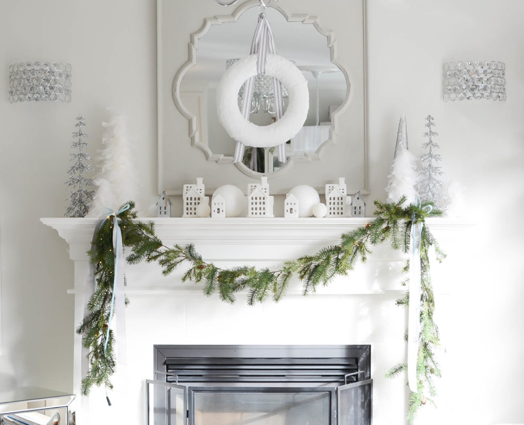 Simple White Christmas Home Tour 2018 Mantel - A Pop of Pretty Blog