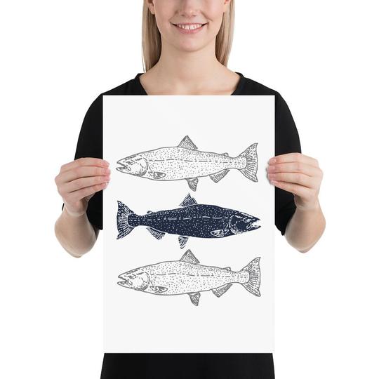 JanieJute Modern Coastal art print of 3 fish