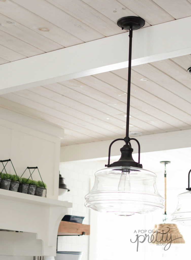 Pine shiplap ceiling with white wash