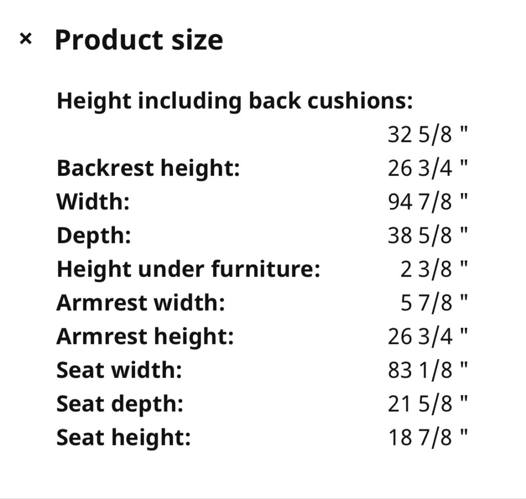 IKEA Vimle vs Finnala size