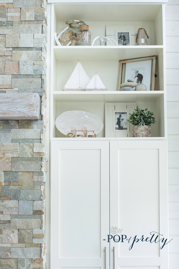 Shelf styling with a coastal vibe