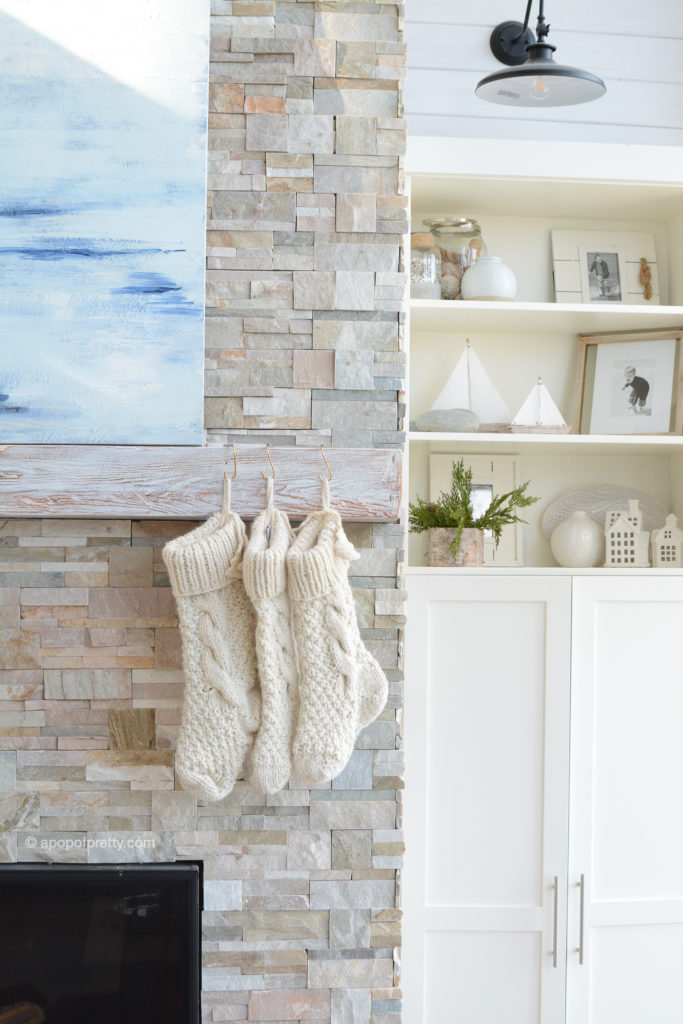 barn wood mantel with stockings